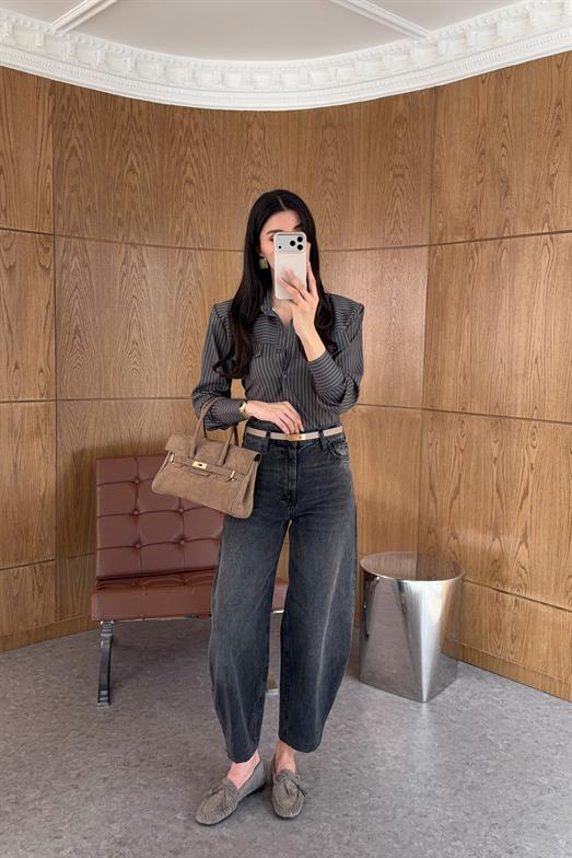 Yıkamalı Antrasit Balon Jean