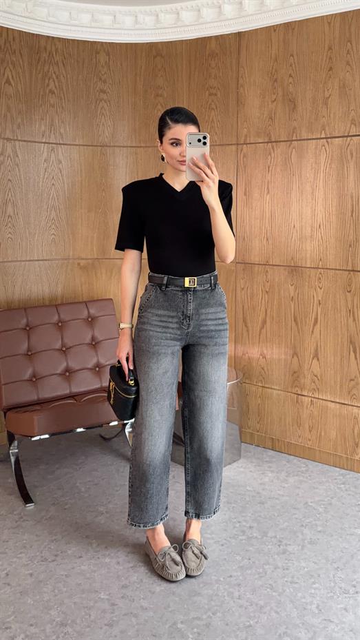 Yıkamalı Antrasit Skater Jean