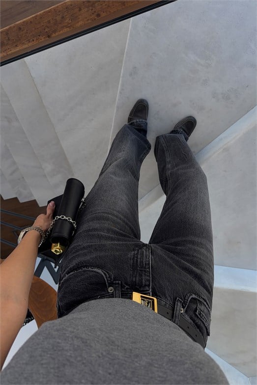 Yıkamalı Antrasit Straight Jean