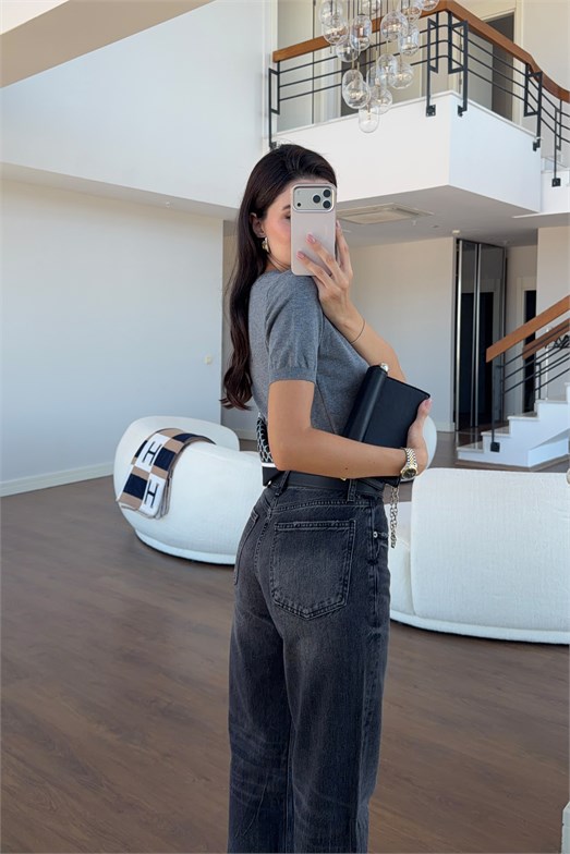 Yıkamalı Antrasit Straight Jean