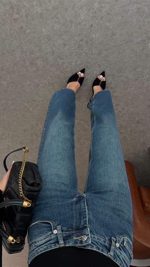 Yıkamalı Koyu Mavi Straight Jean