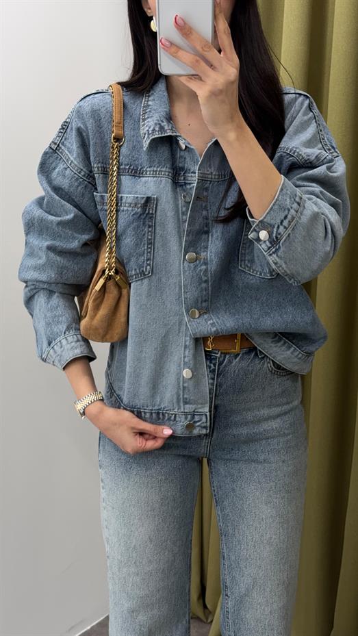 Yıkamalı Mavi Ceket