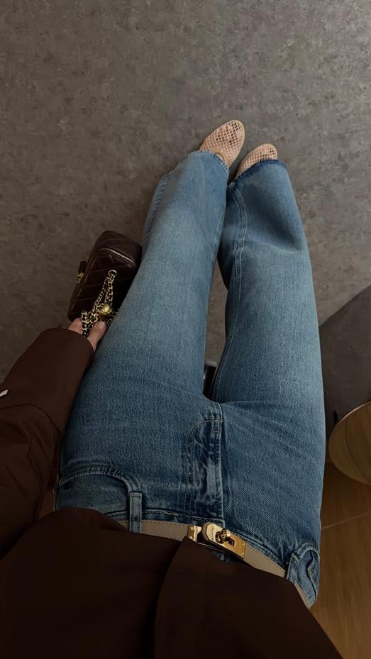 Yıkamalı Mavi Palazzo Jean