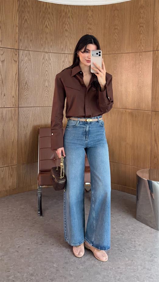 Yıkamalı Mavi Palazzo Jean