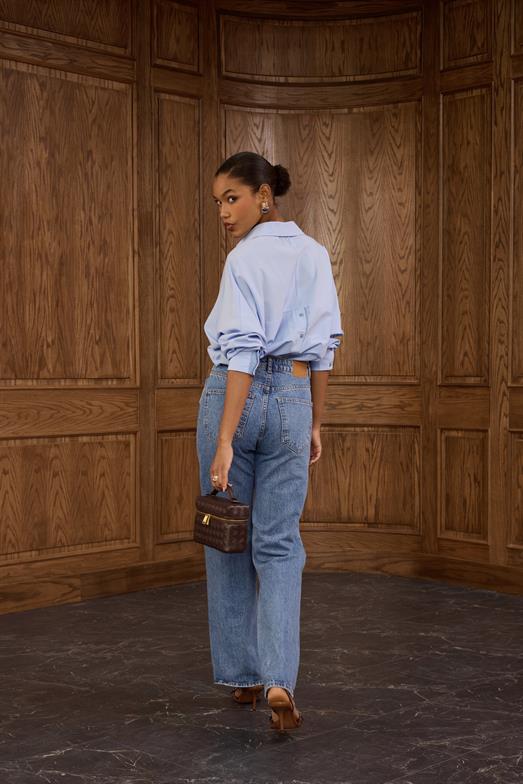 Yıkamalı Mavi Straight Jean