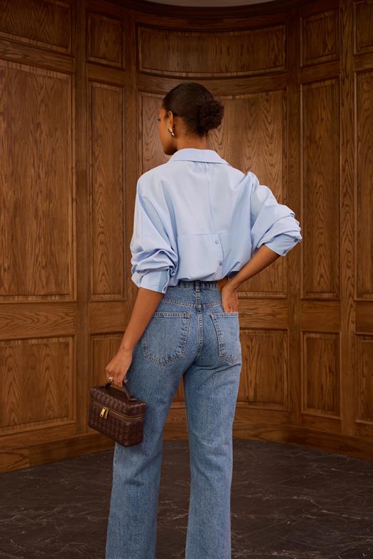 Yıkamalı Mavi Straight Jean