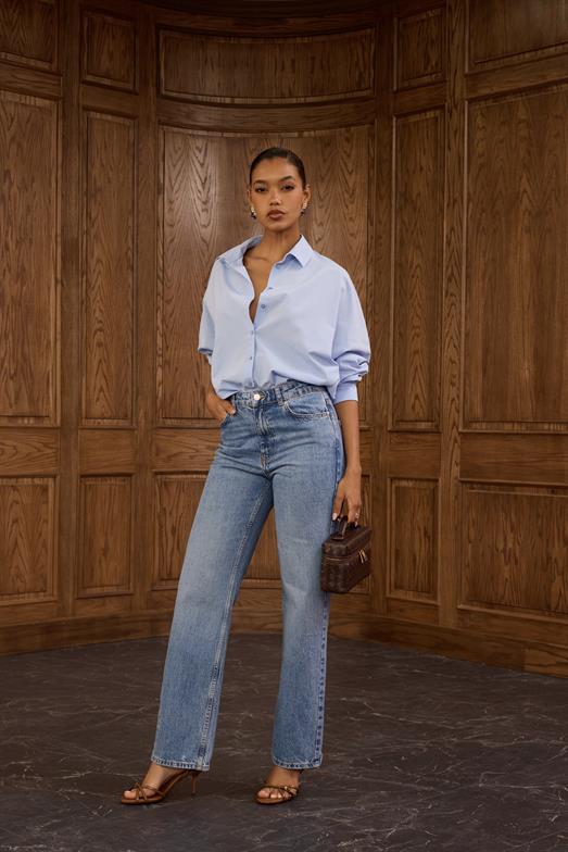 Yıkamalı Mavi Straight Jean