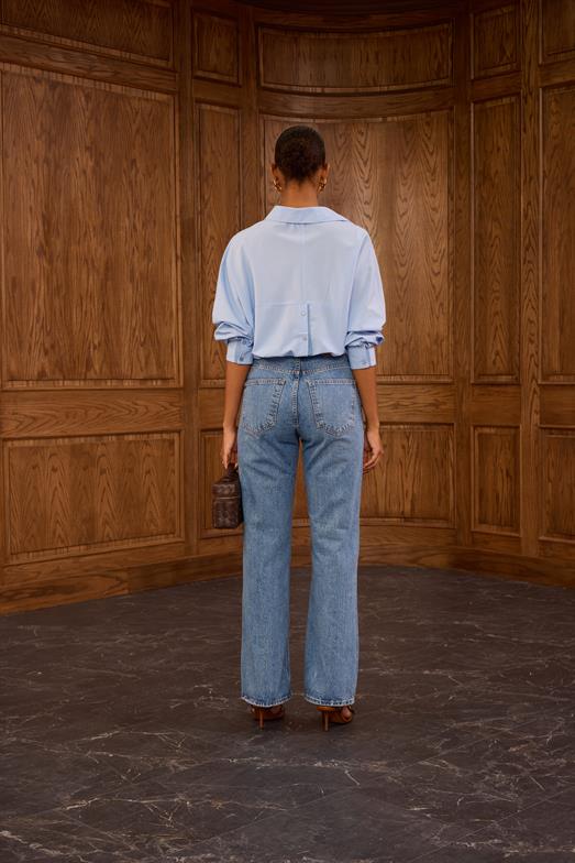 Yıkamalı Mavi Straight Jean