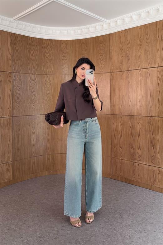 Yıkamalı Soğuk Mavi Baggy Jean