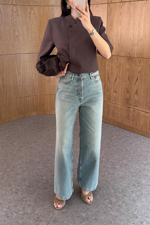 Yıkamalı Soğuk Mavi Baggy Jean
