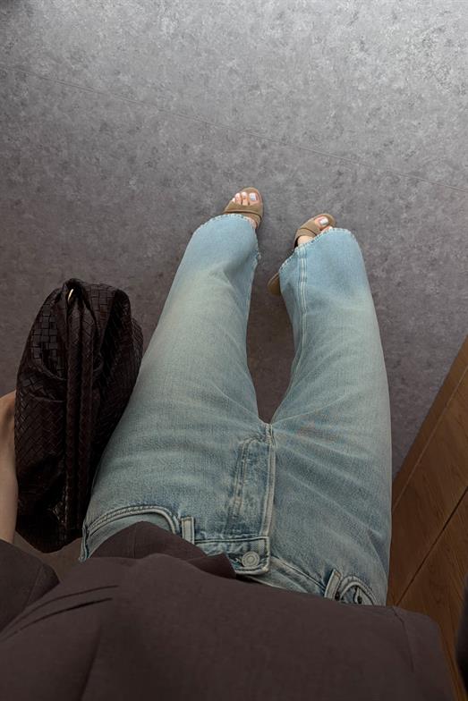 Yıkamalı Soğuk Mavi Baggy Jean