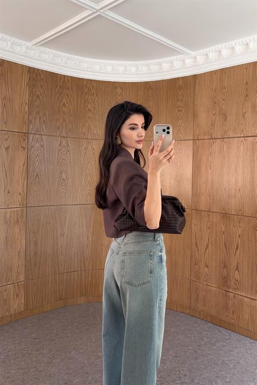 Yıkamalı Soğuk Mavi Baggy Jean