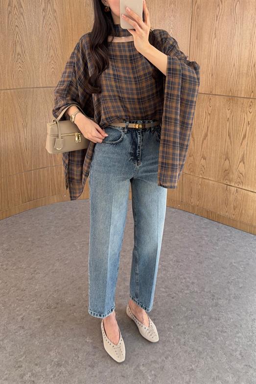 Yıkamalı Ütü Çizgili Skater Jean