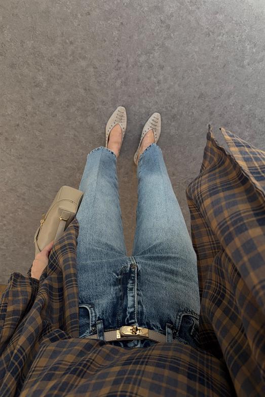 Yıkamalı Ütü Çizgili Skater Jean
