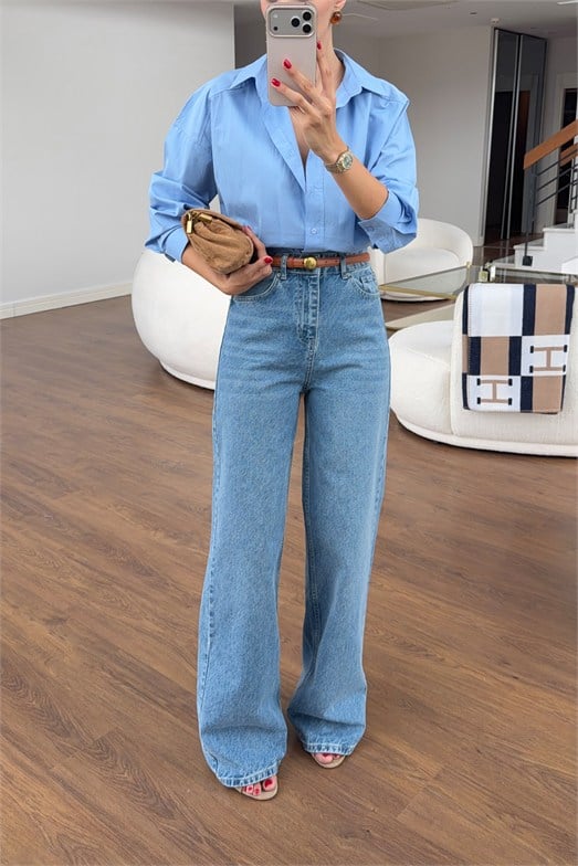 Yüksek Bel Açık Yıkamalı Wide Leg Jean