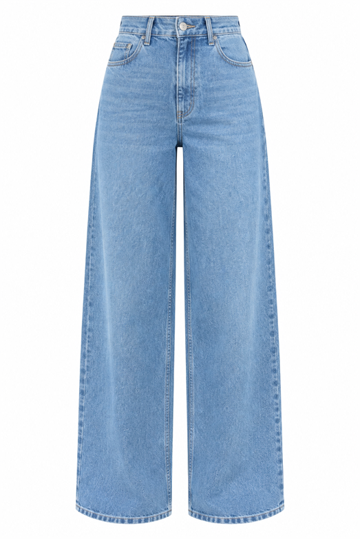 Yüksek Bel Açık Yıkamalı Wide Leg Jean