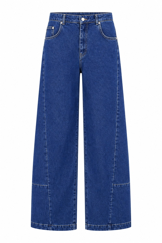 Yüksek Bel Barrel Cut Mavi Jean