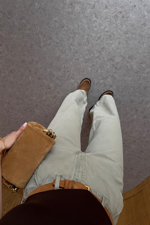 Yüksek Bel Geniş Paça Haki Jean