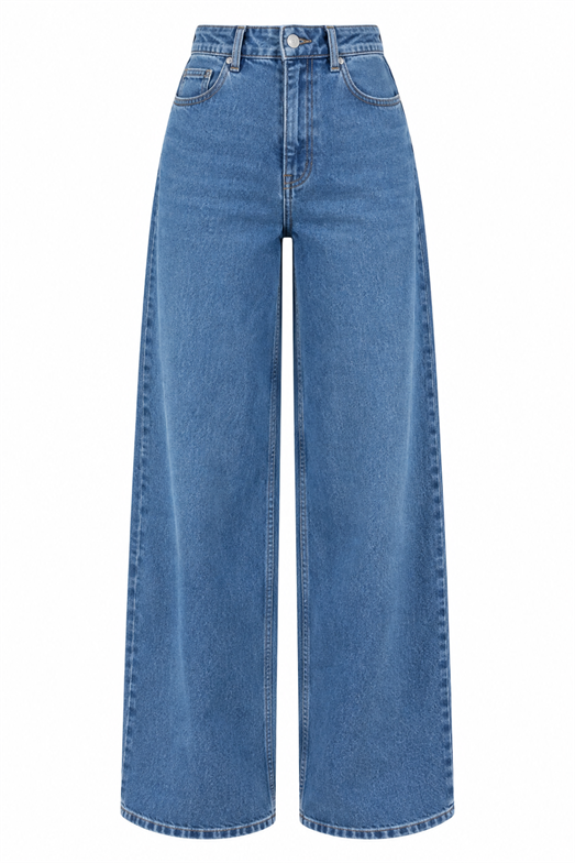 Yüksek Bel Koyu Yıkamalı Wide Leg Jean