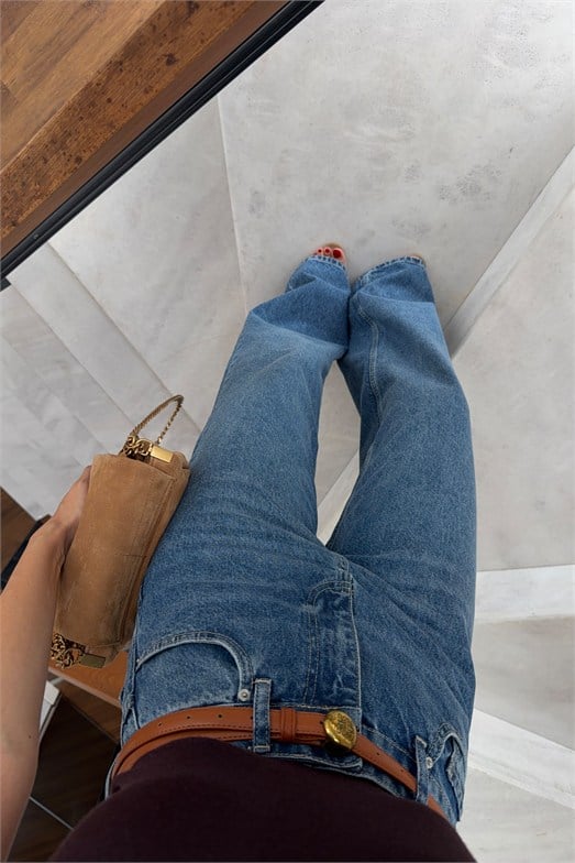 Yüksek Bel Koyu Yıkamalı Wide Leg Jean