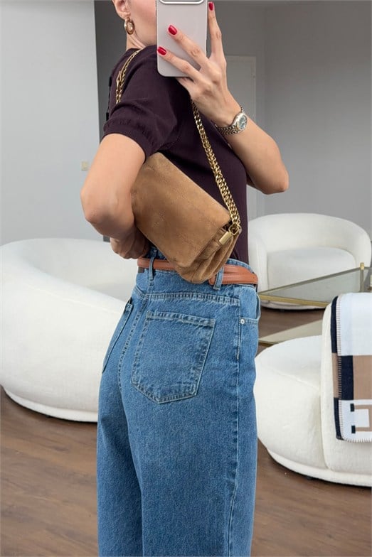 Yüksek Bel Koyu Yıkamalı Wide Leg Jean