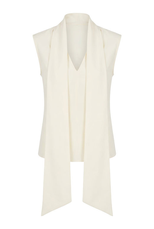 Zarif Şal Yaka Ekru Kolsuz Bluz