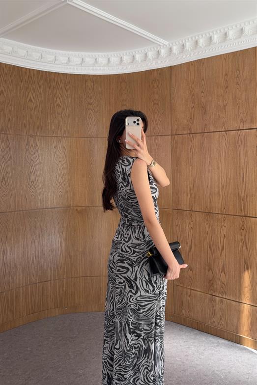 Zebra Desen Maxi Elbise