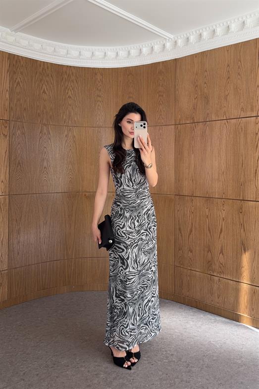 Zebra Desen Maxi Elbise