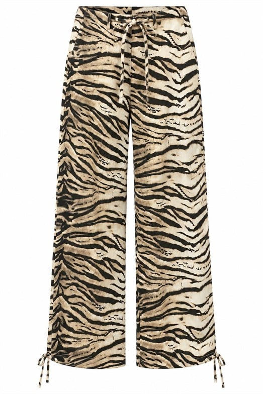 Zebra Desen Paça Büzgülü Gabardin Pantolon