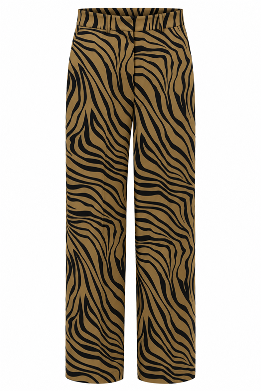 Zebra Desenli Taba Renk Dokulu Düz Kesim Pantolon. 