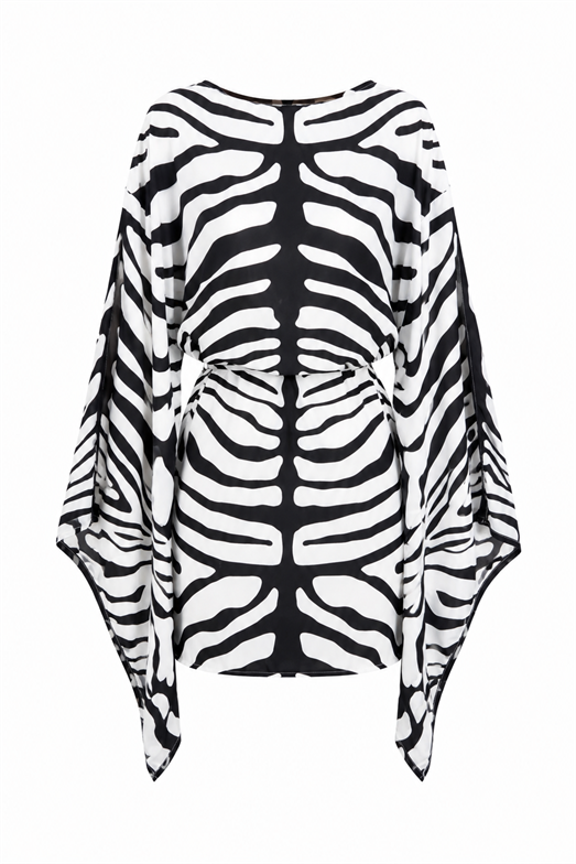 Zebra Desenli Yarasa Kol Mini Elbise