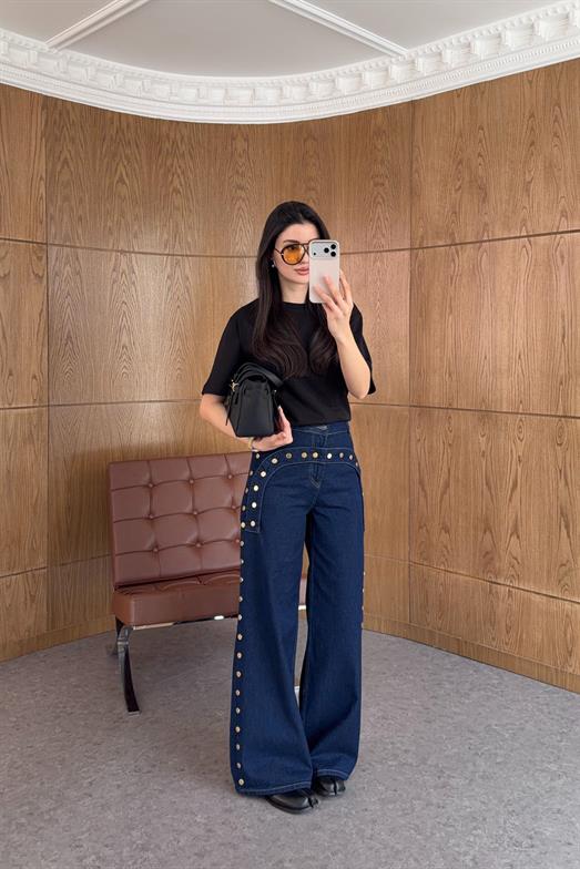 Zımbalı Lacivert Jean