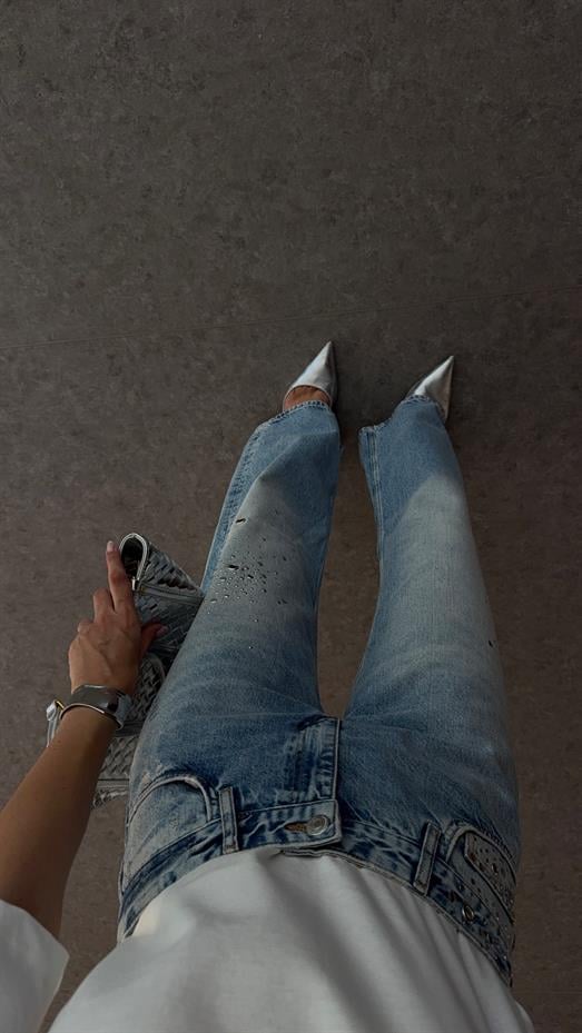 Zımbalı Straight Açık Jean