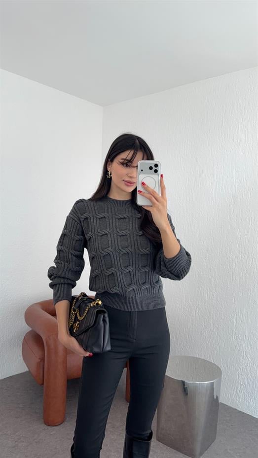 Zincir Örgü Antrasit Kazak