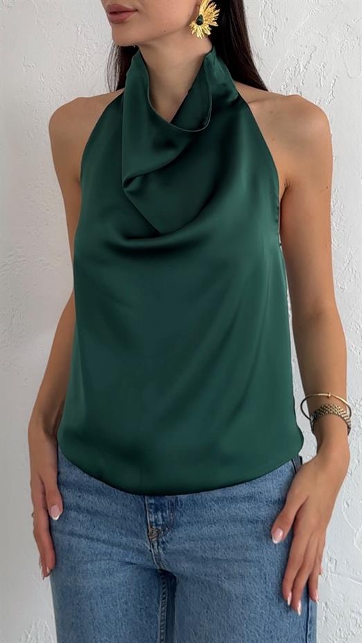 Zümrüt Yeşili Saten Bluz