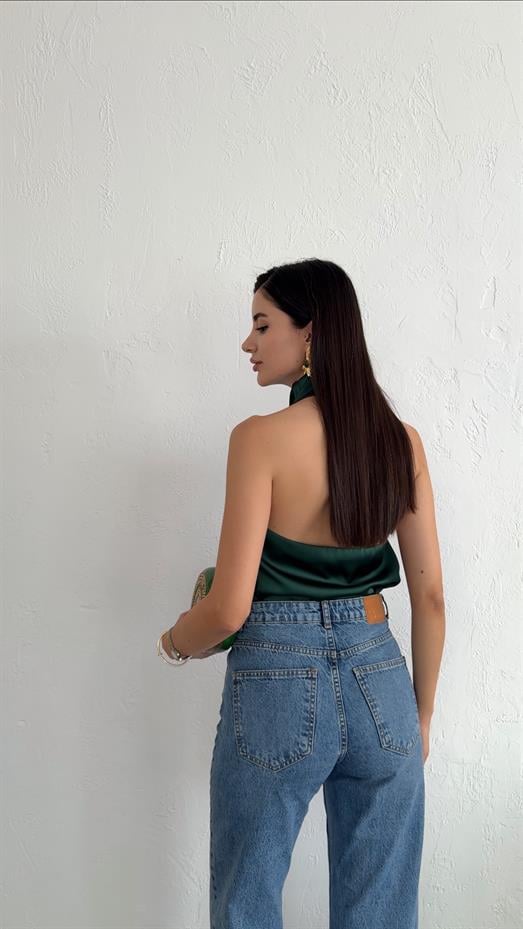 Zümrüt Yeşili Saten Bluz