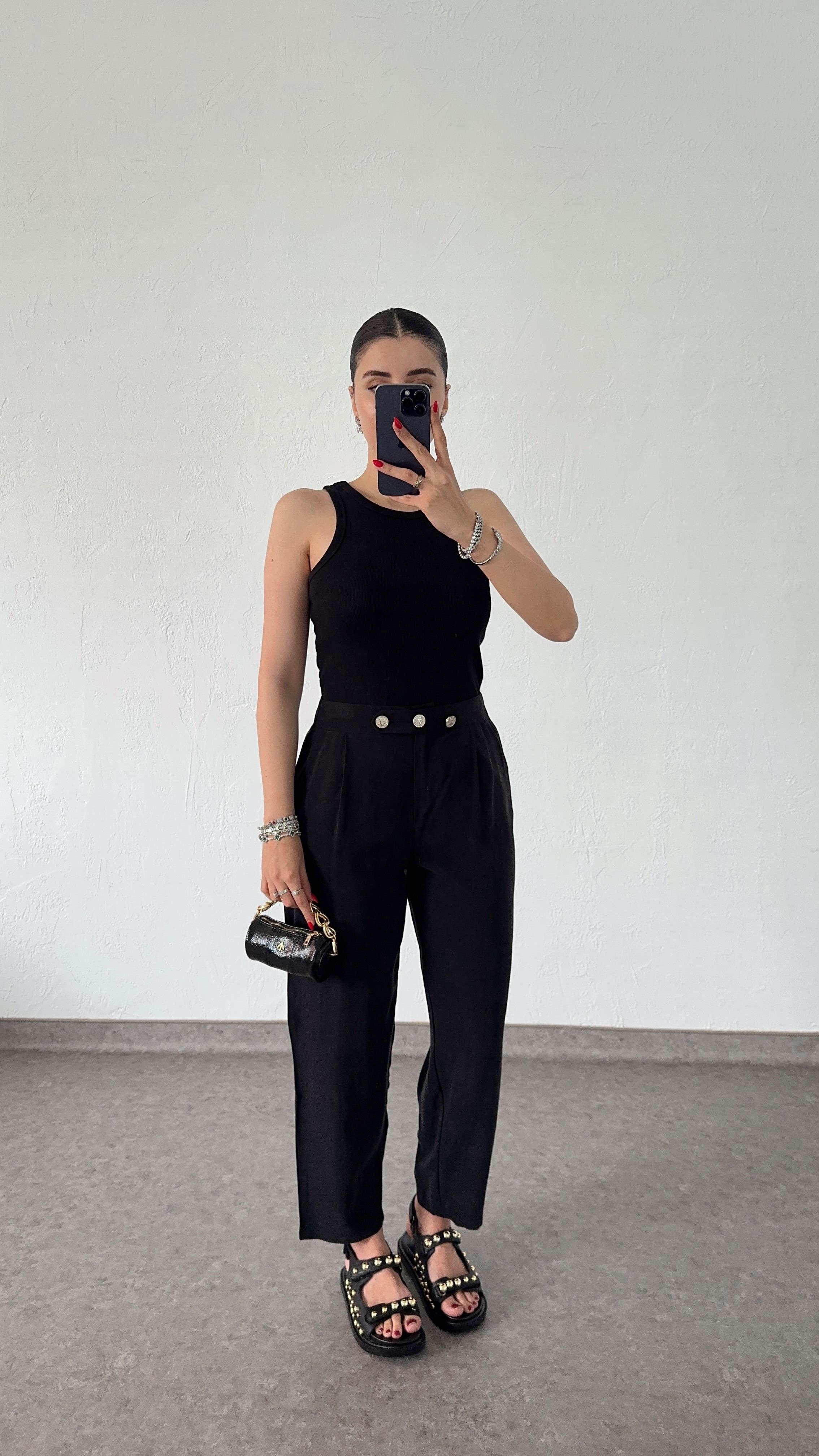 3 Düğmeli Tencel Siyah Pantolon