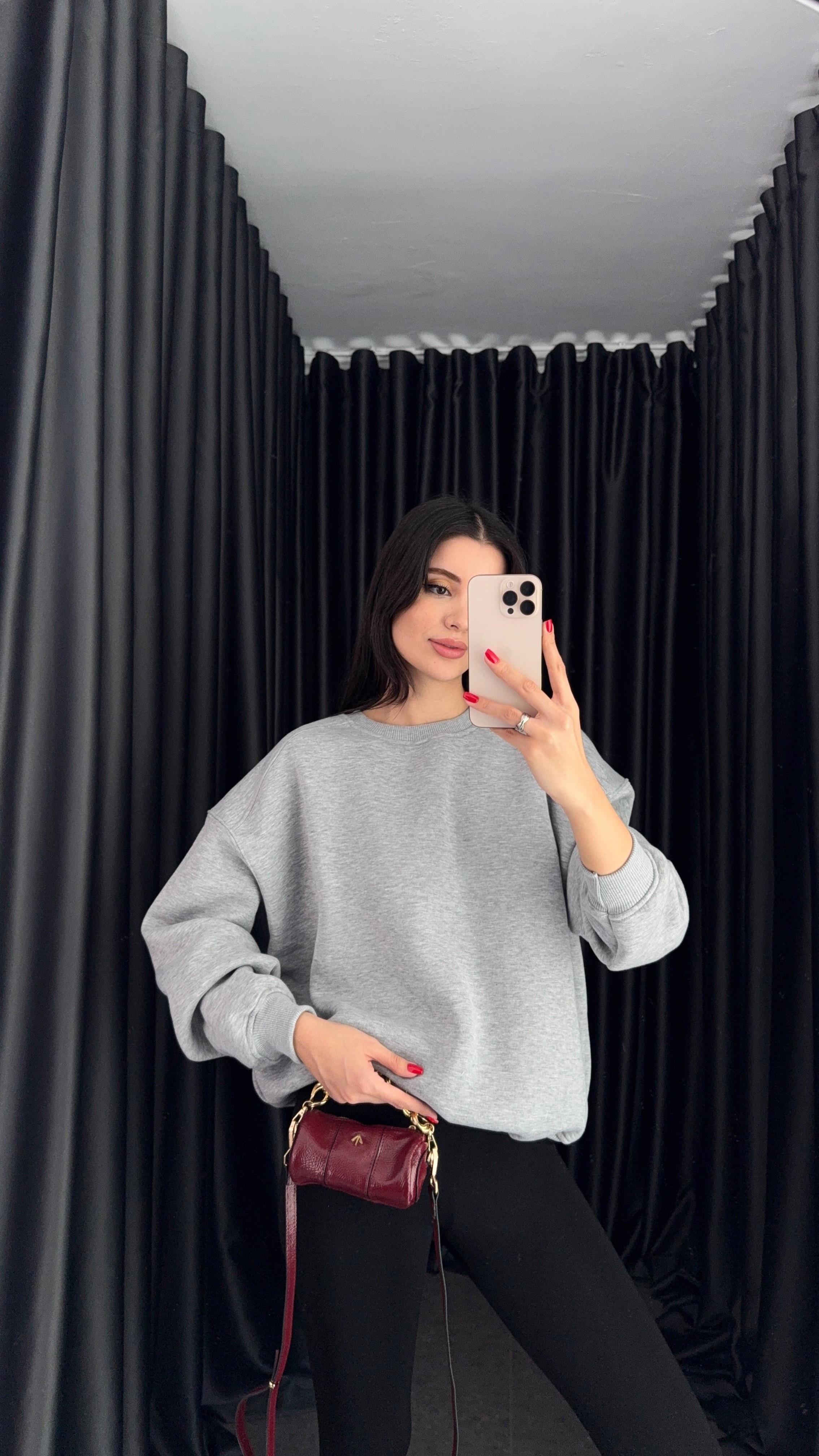 3 İplik Şardonlu Gri Sweat