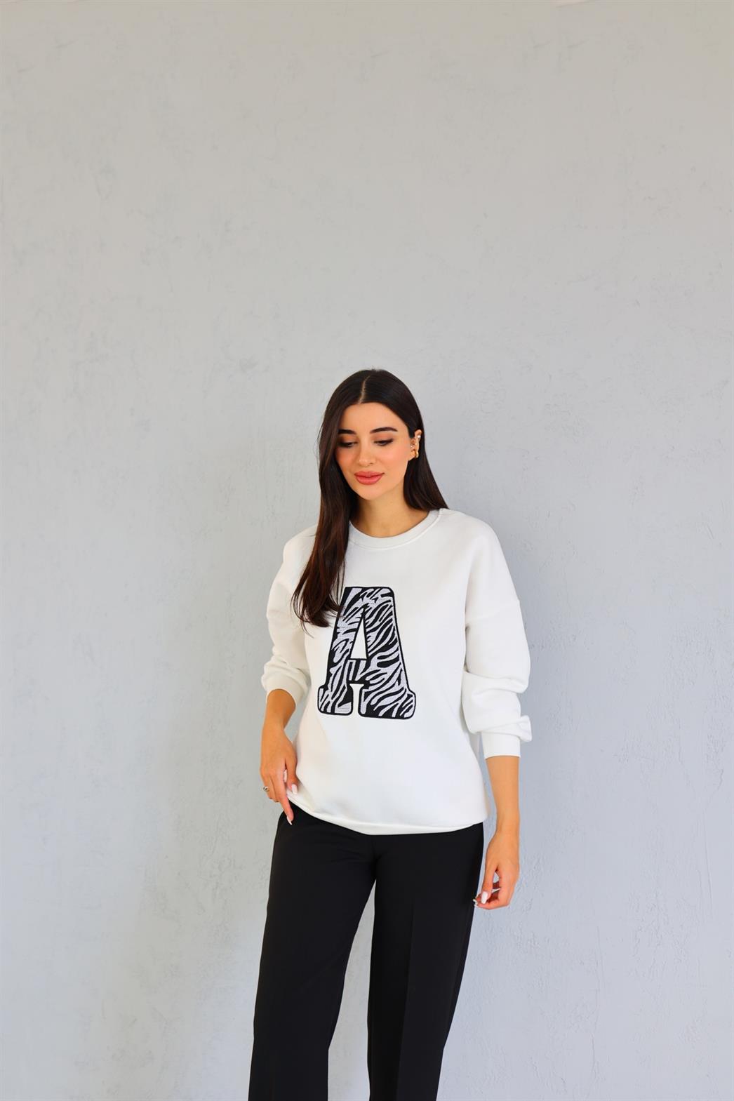 A Nakışlı 3 İplik Oversize Sweat