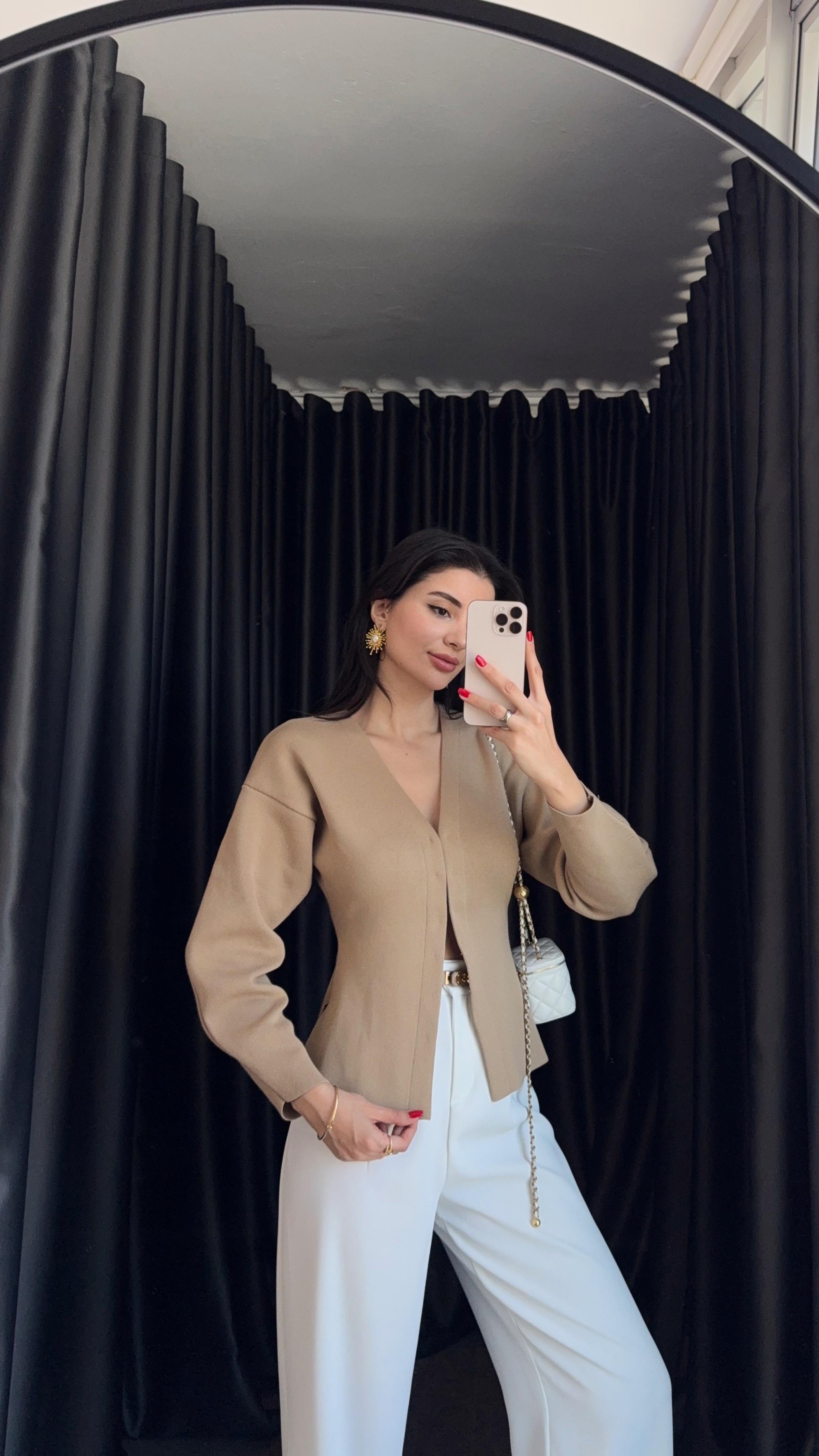 Agraflı Kahve Triko Ceket