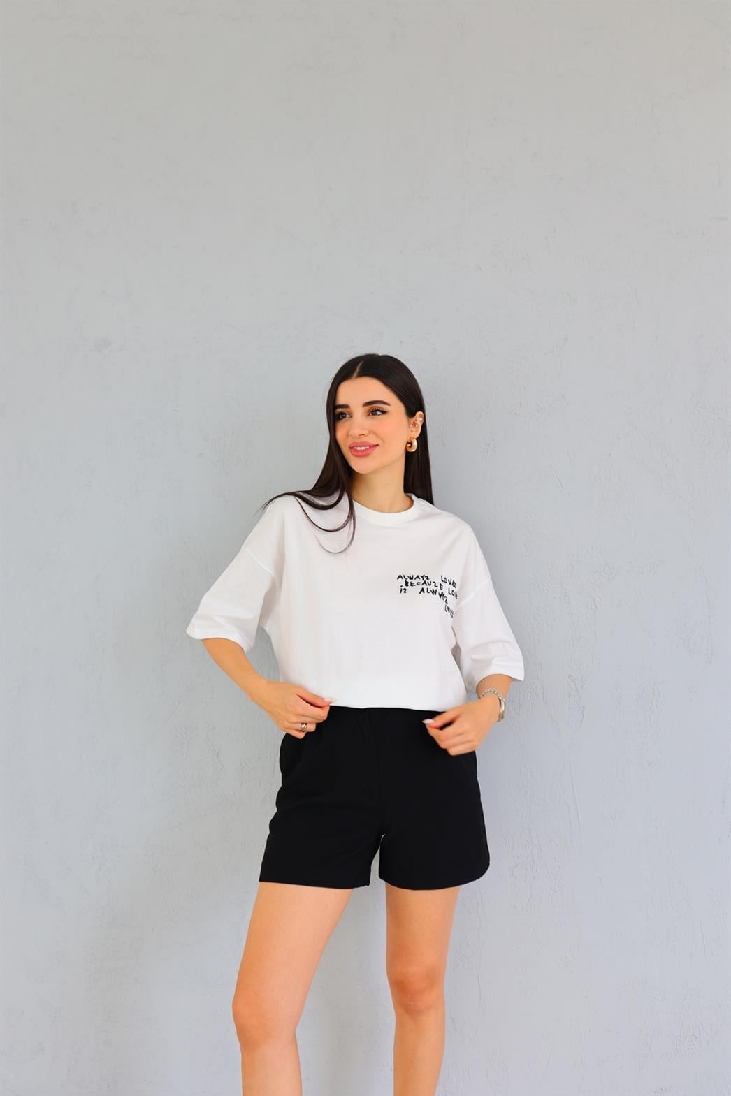 Alwayz Love Nakışlı Beyaz Tshirt
