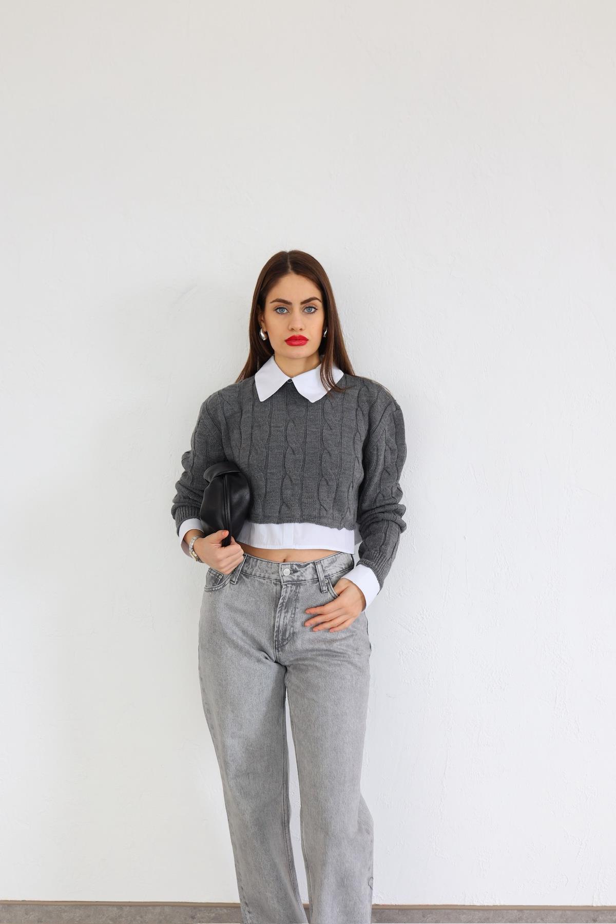 Antrasit Gömlek Triko