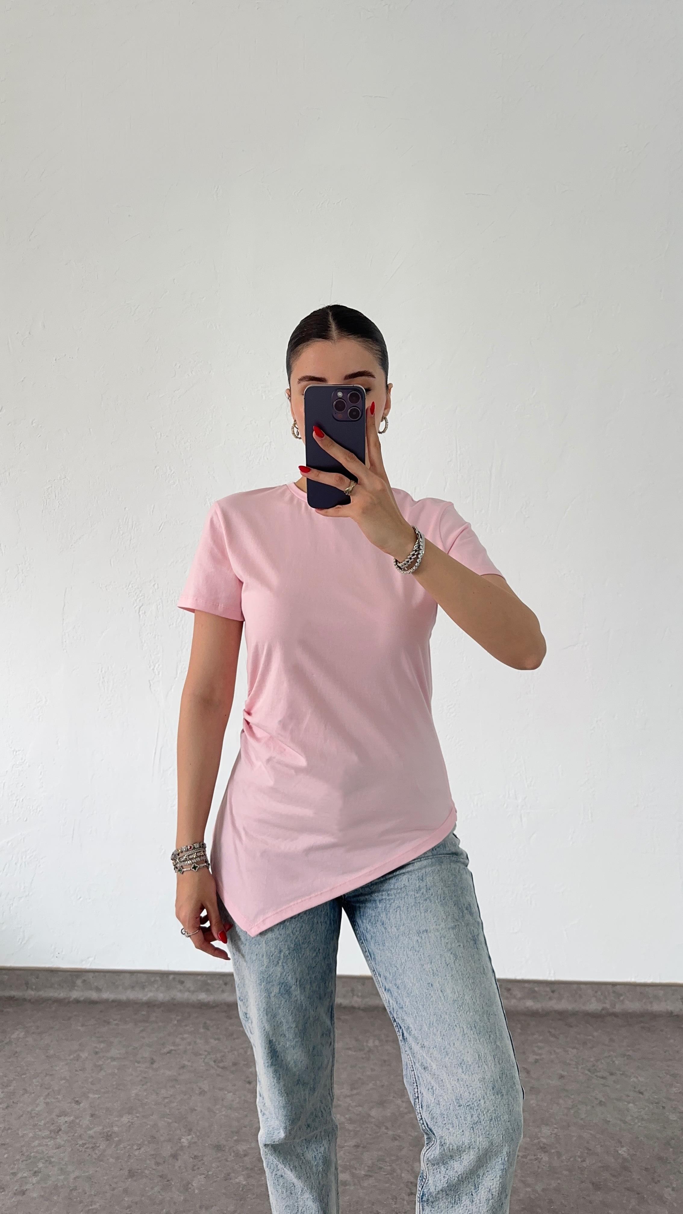 Asimetrik Pembe Tshirt