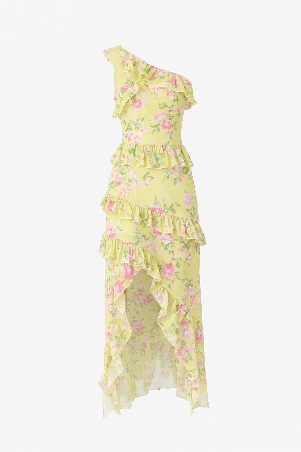 Asimetrik Yeşil Şifon Elbise