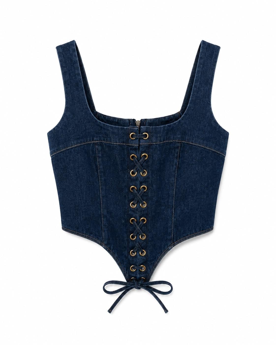 Askılı Lacivert Denim Büstiyer
