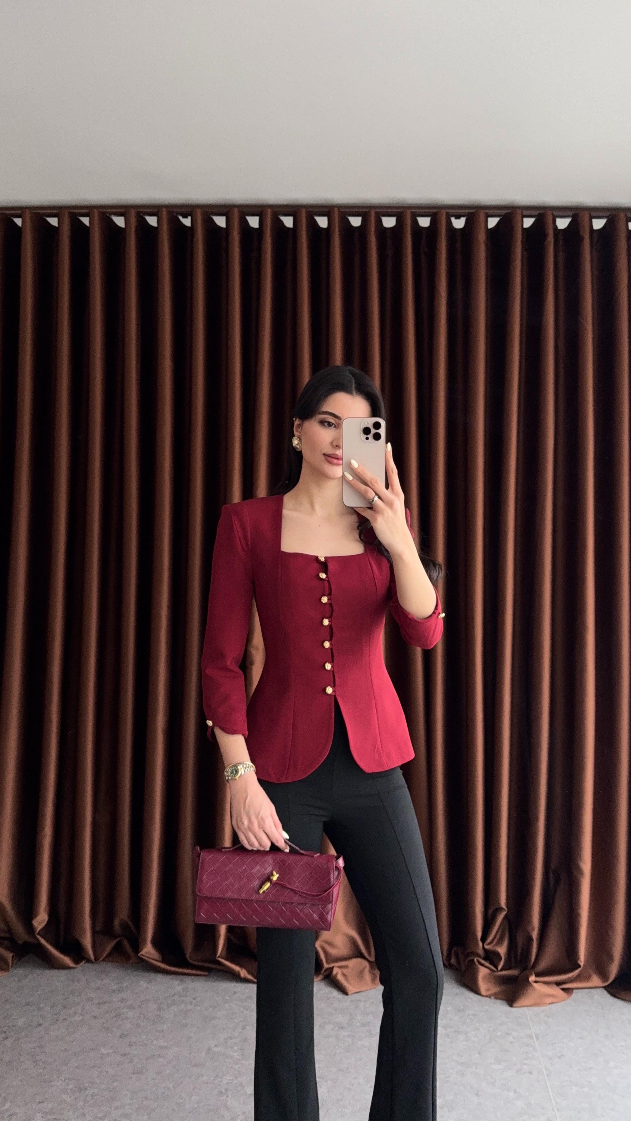 Astarlı Bordo Ceket Bluz