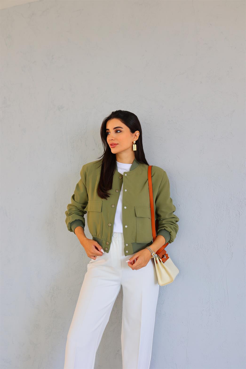Astarlı Haki Bomber Ceket