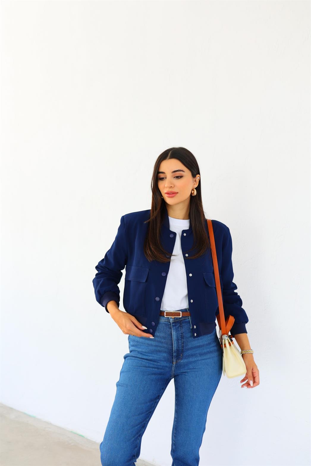 Astarlı Lacivert Bomber Ceket