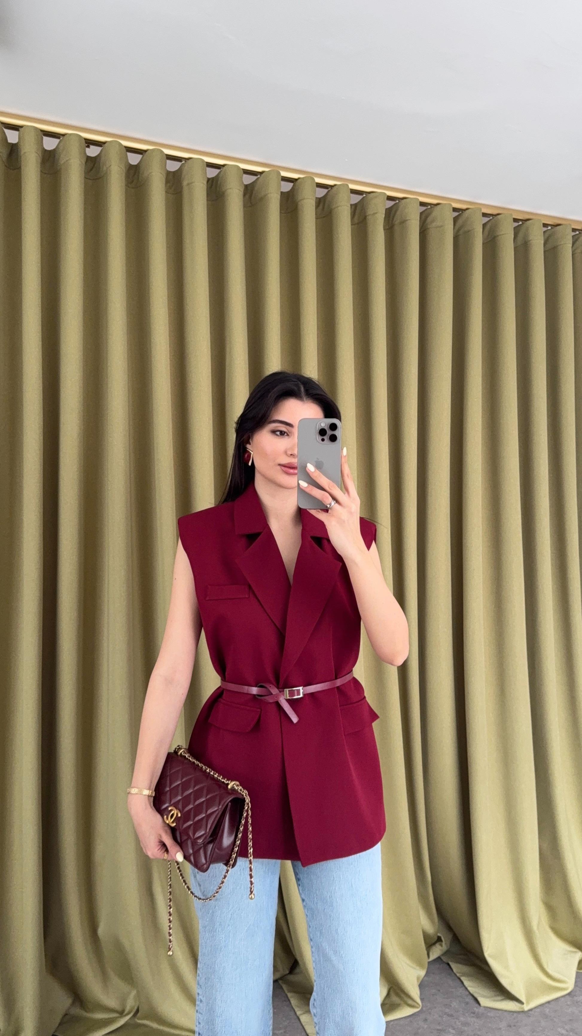 Astarlı Oversize Bordo Yelek