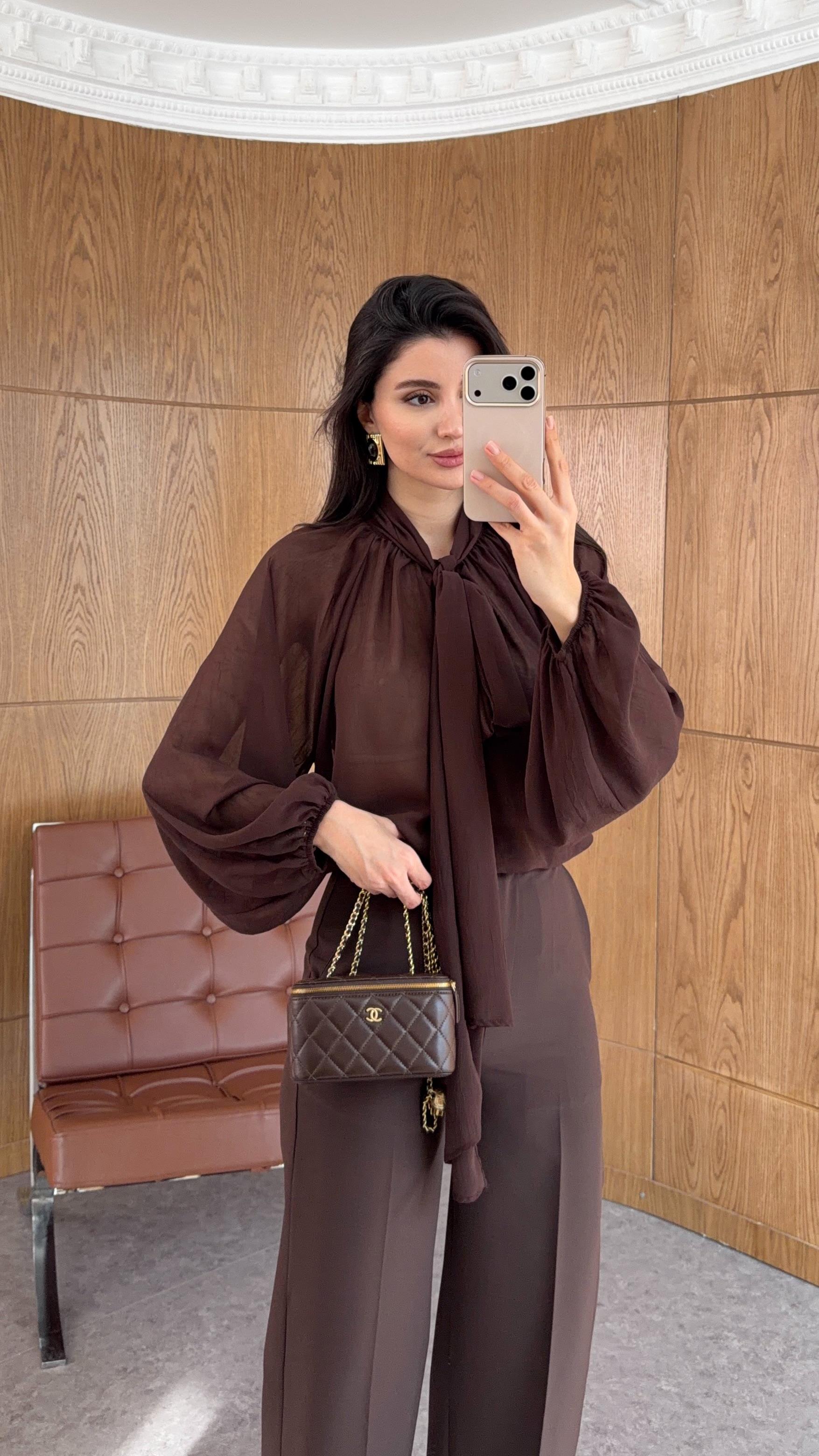 Bağlamalı Kahverengi Bluz